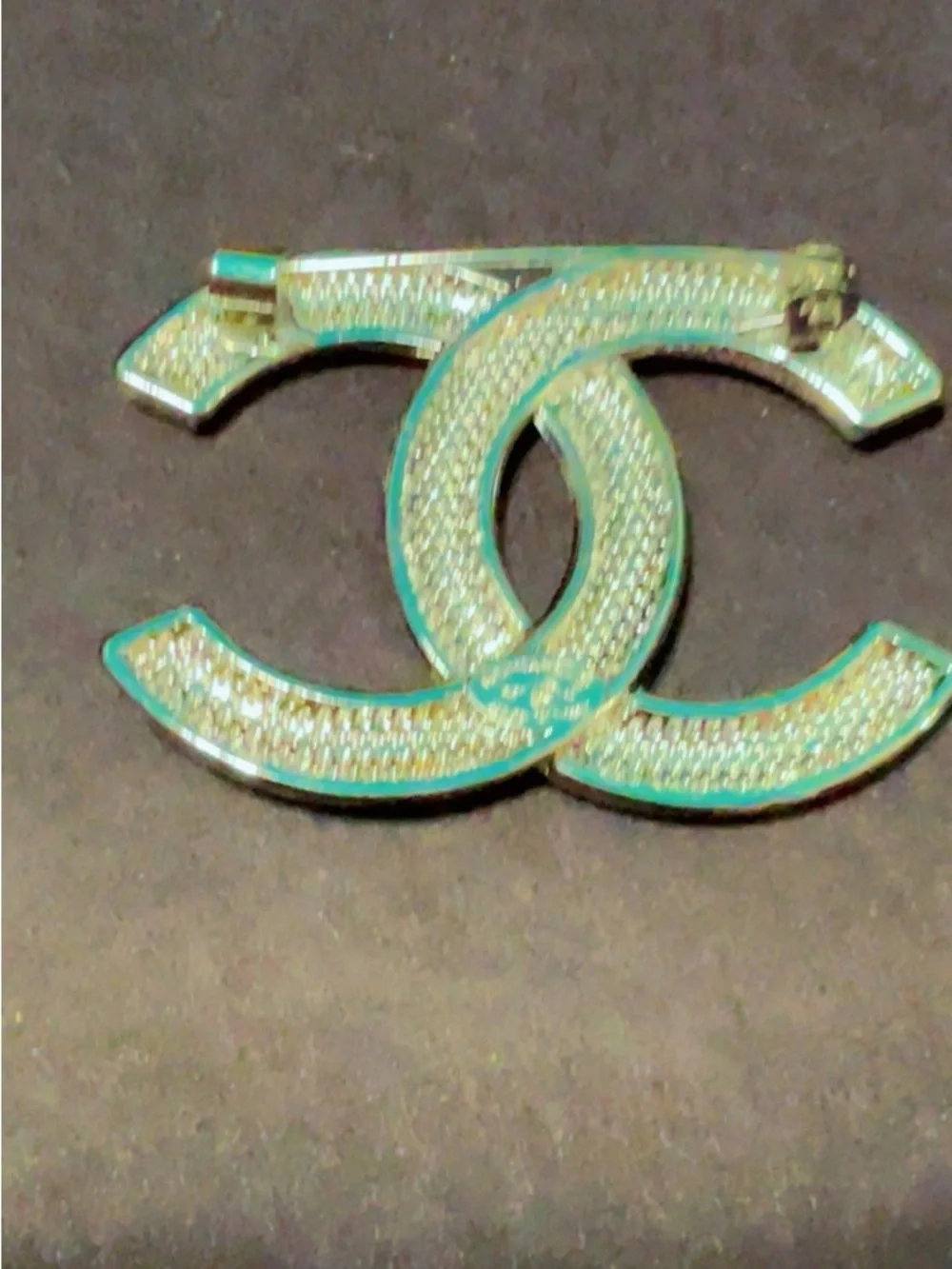CHANEL Pink and Teal Interlocking CC Enamel Brooch